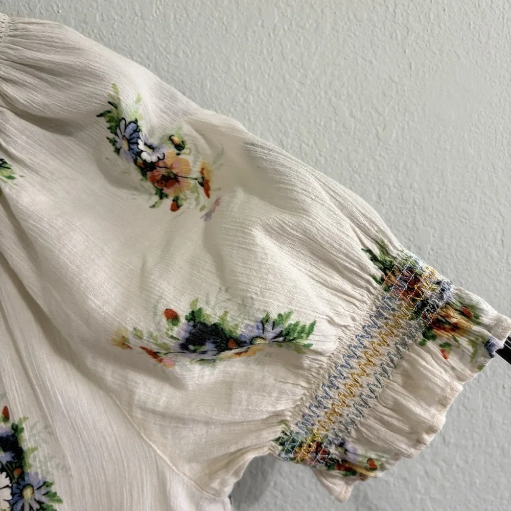 Madewell Floral Peasant Blouse Large Ivory Cotton Gauze Boho Cottagecore - Picture 4 of 9